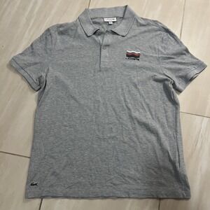 Lacoste Polo Shirt Mens XXL Size 7 Gray Lacoste Spellout Logo Slim White